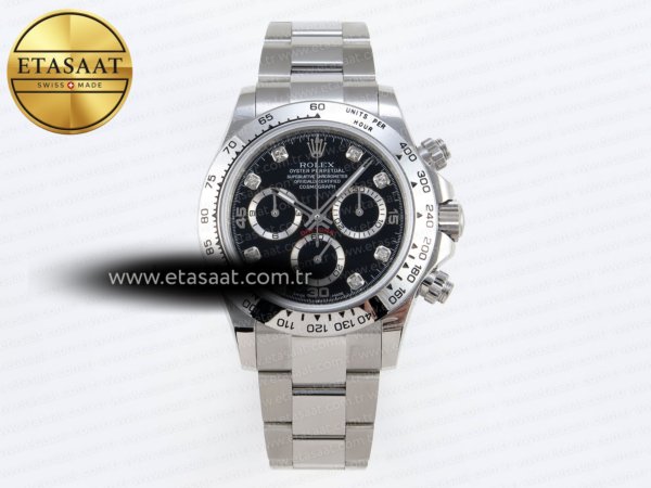 Rolex Daytona 116509 Siyah Pırlanta Kadran A7750 Eta Saat - 1:1 Süper Klon Replika Saat