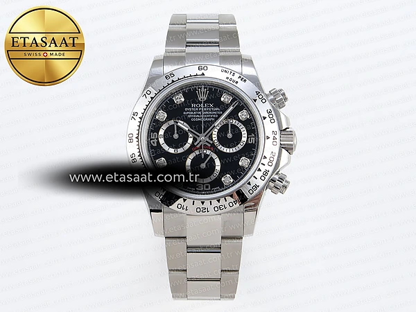 Rolex Daytona 116509 Siyah Pırlanta Kadran A7750 Eta Saat - 1:1 Süper Klon Replika Saat
