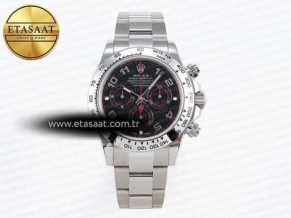 Rolex Daytona 116509 Siyah Rakamlı Kadran A7750 Eta Saat - 1:1 Süper Klon Replika Saat