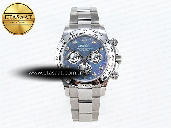 Rolex Daytona 116509 Mavi Sedef Kadran A7750 Eta Saat - 1:1 Süper Klon Replika Saat