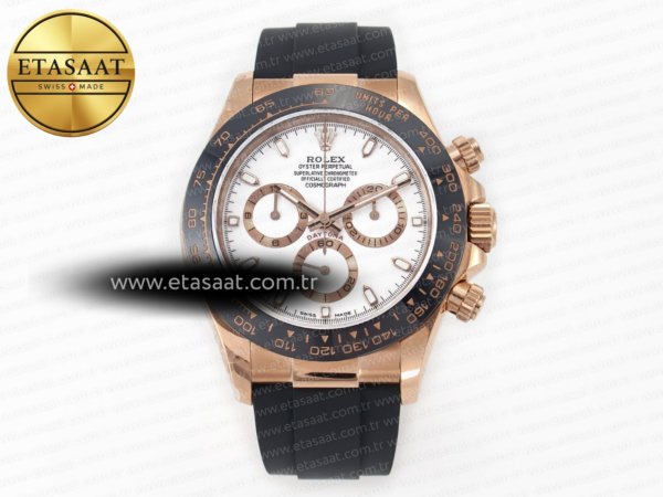 Rolex Daytona 116515 QF Beyaz Kadran Oysterflex Ağır Kasa Eta Saat - 1:1 Süper Klon Replika Saat