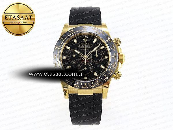 Rolex Daytona 116518 APSF Siyah Kadran Oysterflex SH4130 Eta Saat - 1:1 Süper Klon Replika Saat