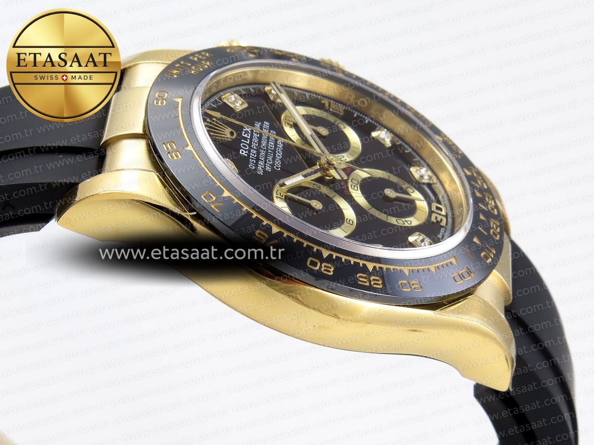 Rolex Daytona 116518 APSF 1:1 Best Edition Black Diamonds Dial on Oysterflex Rubber Strap SH4130 - Görsel 12