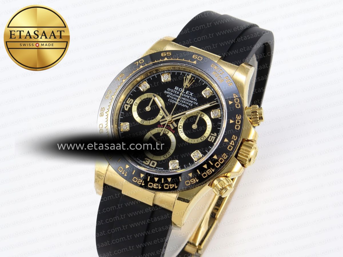 Rolex Daytona 116518 APSF 1:1 Best Edition Black Diamonds Dial on Oysterflex Rubber Strap SH4130 - Görsel 2