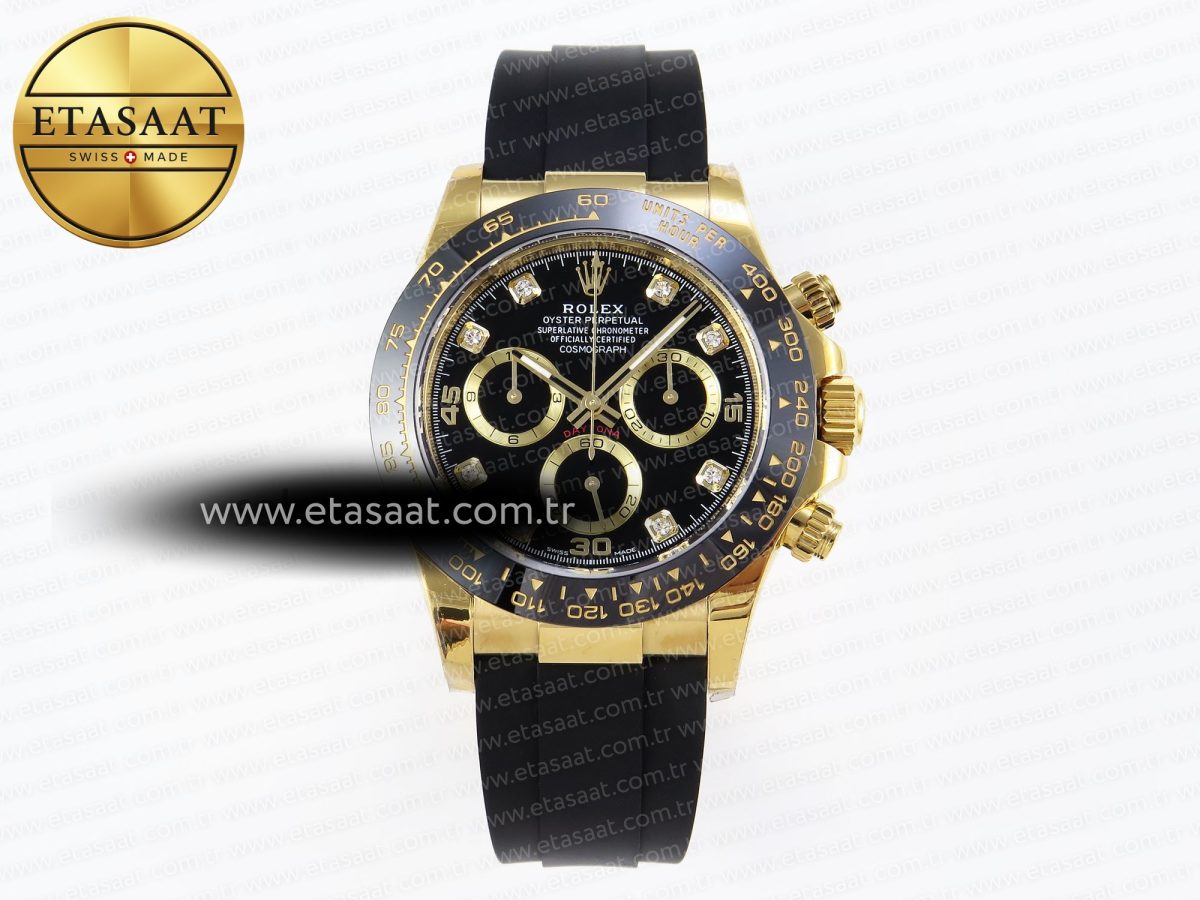 Rolex Daytona 116518 APSF 1:1 Best Edition Black Diamonds Dial on Oysterflex Rubber Strap SH4130 - Görsel 3