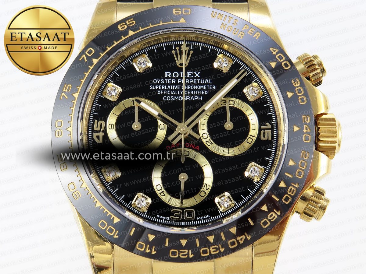 Rolex Daytona 116518 APSF 1:1 Best Edition Black Diamonds Dial on Oysterflex Rubber Strap SH4130 - Görsel 4