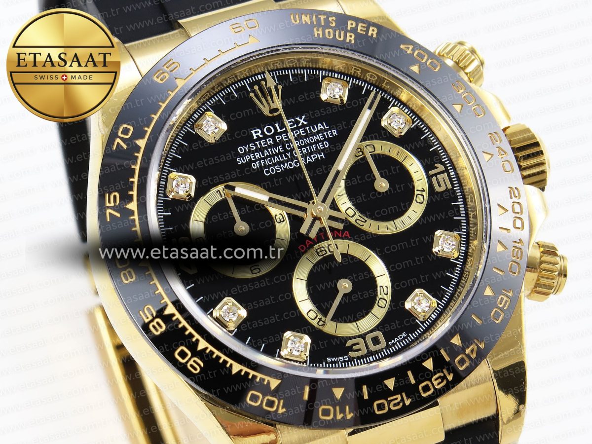 Rolex Daytona 116518 APSF 1:1 Best Edition Black Diamonds Dial on Oysterflex Rubber Strap SH4130 - Görsel 5