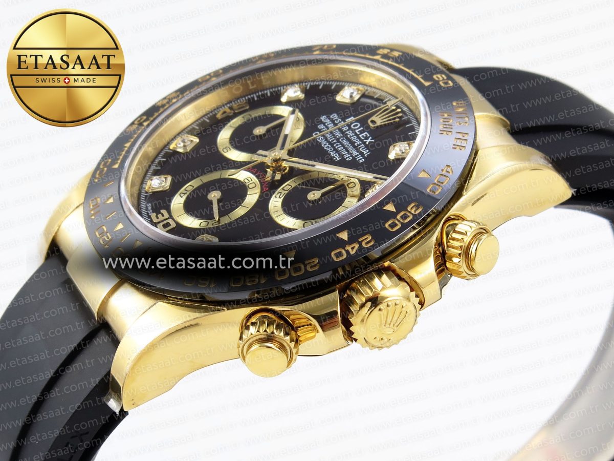 Rolex Daytona 116518 APSF 1:1 Best Edition Black Diamonds Dial on Oysterflex Rubber Strap SH4130 - Görsel 8