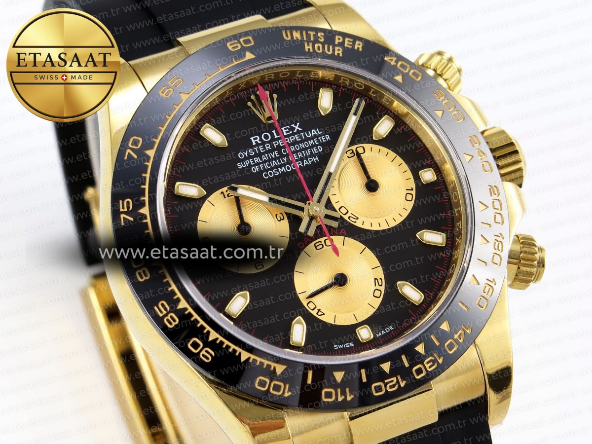 Rolex Daytona 116518 APSF 1:1 Best Edition Black/YG Dial on Oysterflex Rubber Strap SH4130 - Görsel 5