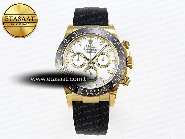 Rolex Daytona 116518 APSF Beyaz Kadran Oysterflex SH4130 Eta Saat - 1:1 Süper Klon Replika Saat