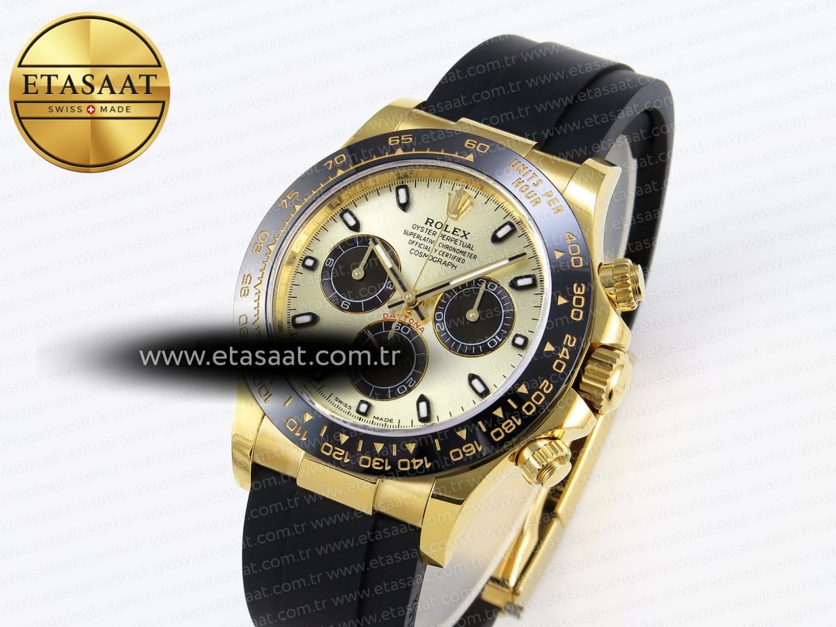 Rolex Daytona 116518 APSF 1:1 Best Edition YG/Black Dial on Oysterflex Rubber Strap SH4130 - Görsel 2