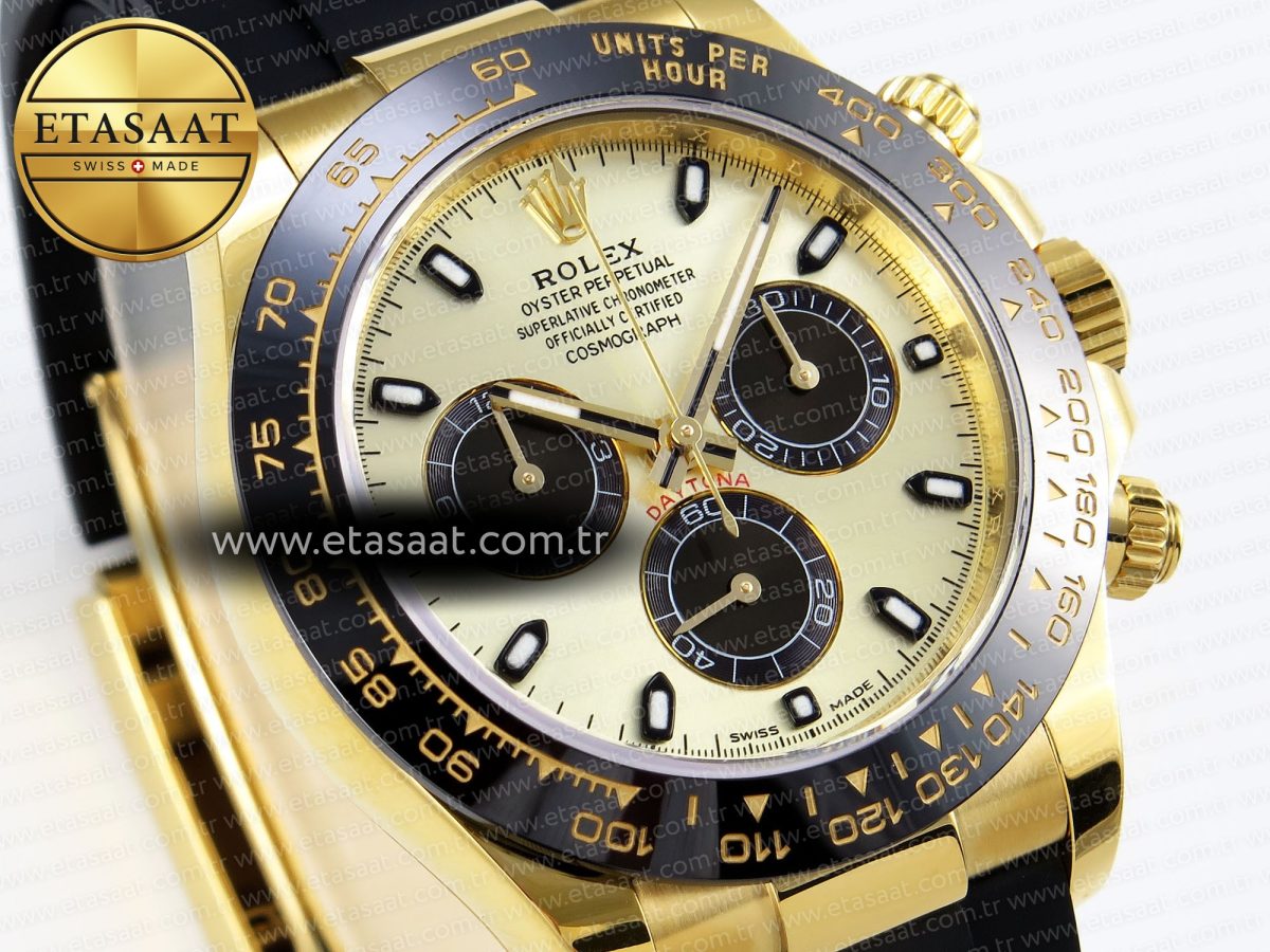 Rolex Daytona 116518 APSF 1:1 Best Edition YG/Black Dial on Oysterflex Rubber Strap SH4130 - Görsel 5