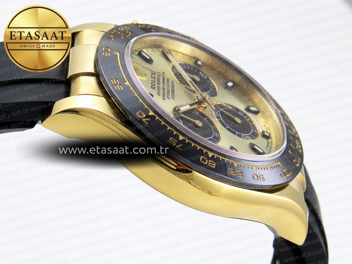 Rolex Daytona 116518 APSF 1:1 Best Edition YG/Black Dial on Oysterflex Rubber Strap SH4130 - Görsel 9