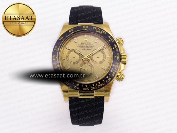 Rolex Daytona 116518 Altın Kadran Oysterflex Kayış SA4130 Eta Saat - 1:1 Süper Klon Replika Saat