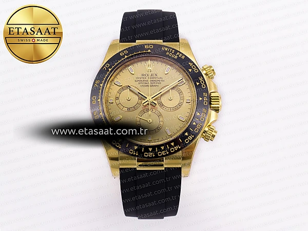 Rolex Daytona 116518 Altın Kadran Oysterflex Kayış SA4130 Eta Saat - 1:1 Süper Klon Replika Saat