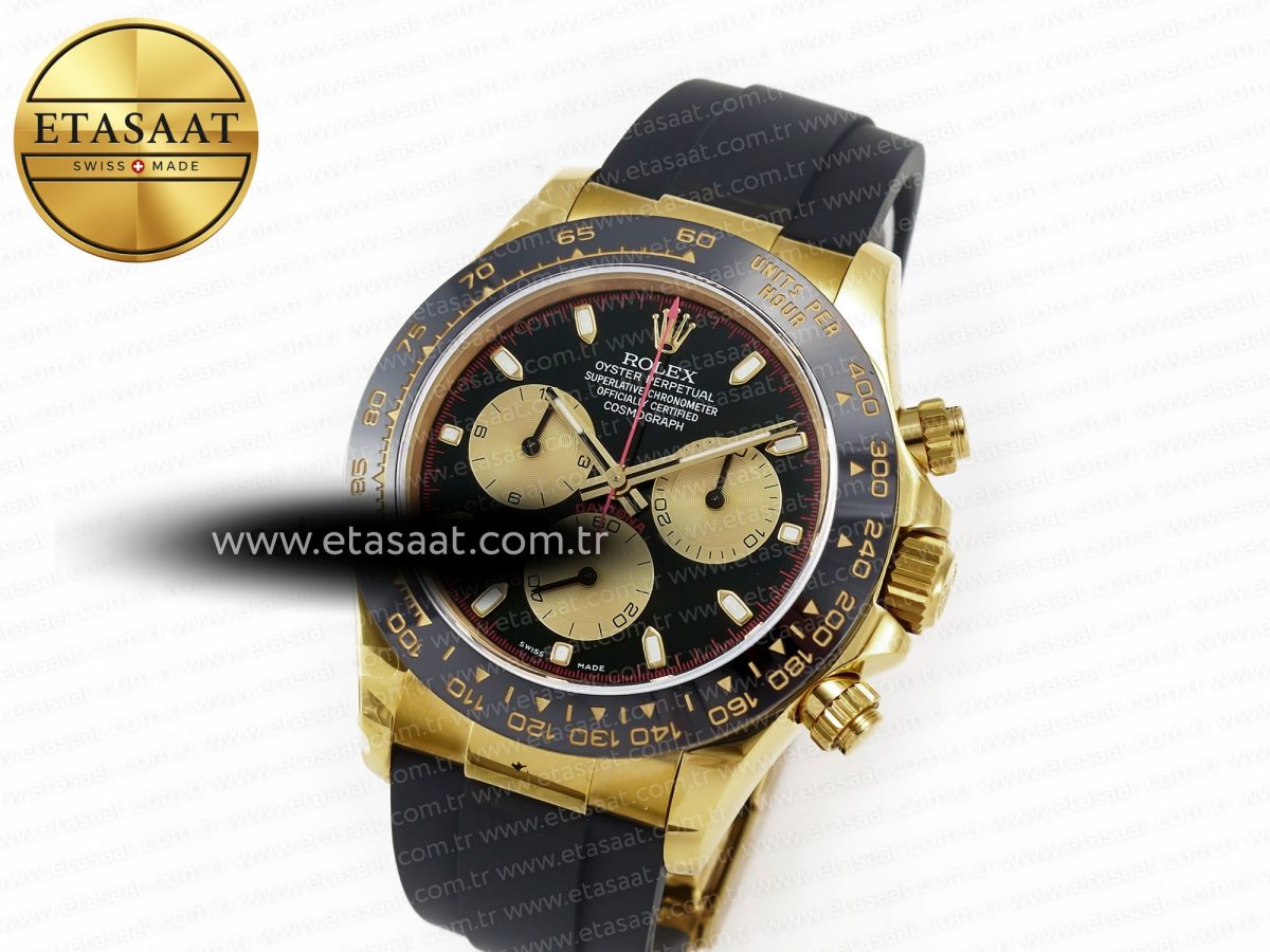 Rolex Daytona 116518 QF 1:1 Best Edition Black/YG Dial on Oysterflex Strap SH4130 V3 (Gain Weight) - Görsel 1