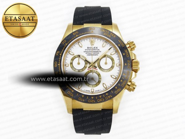 Rolex Daytona 116518 QF Beyaz Kadran Oysterflex Ağır Kasa Eta Saat - 1:1 Süper Klon Replika Saat