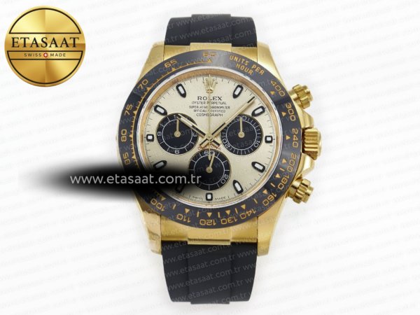 Rolex Daytona 116518 QF YG/Siyah Kadran Oysterflex Ağır Eta Saat - 1:1 Süper Klon Replika Saat