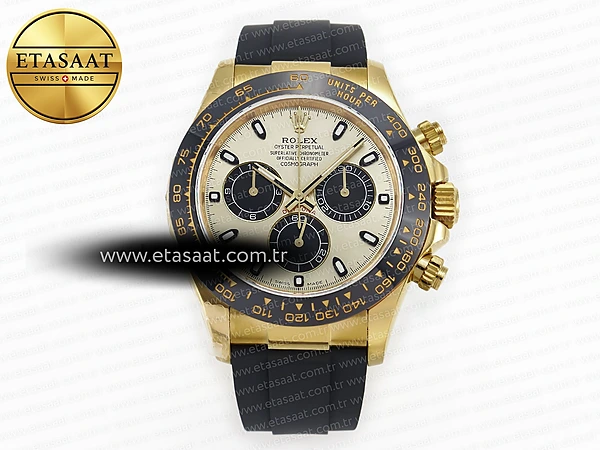 Rolex Daytona 116518 QF YG/Siyah Kadran Oysterflex Ağır Eta Saat - 1:1 Süper Klon Replika Saat