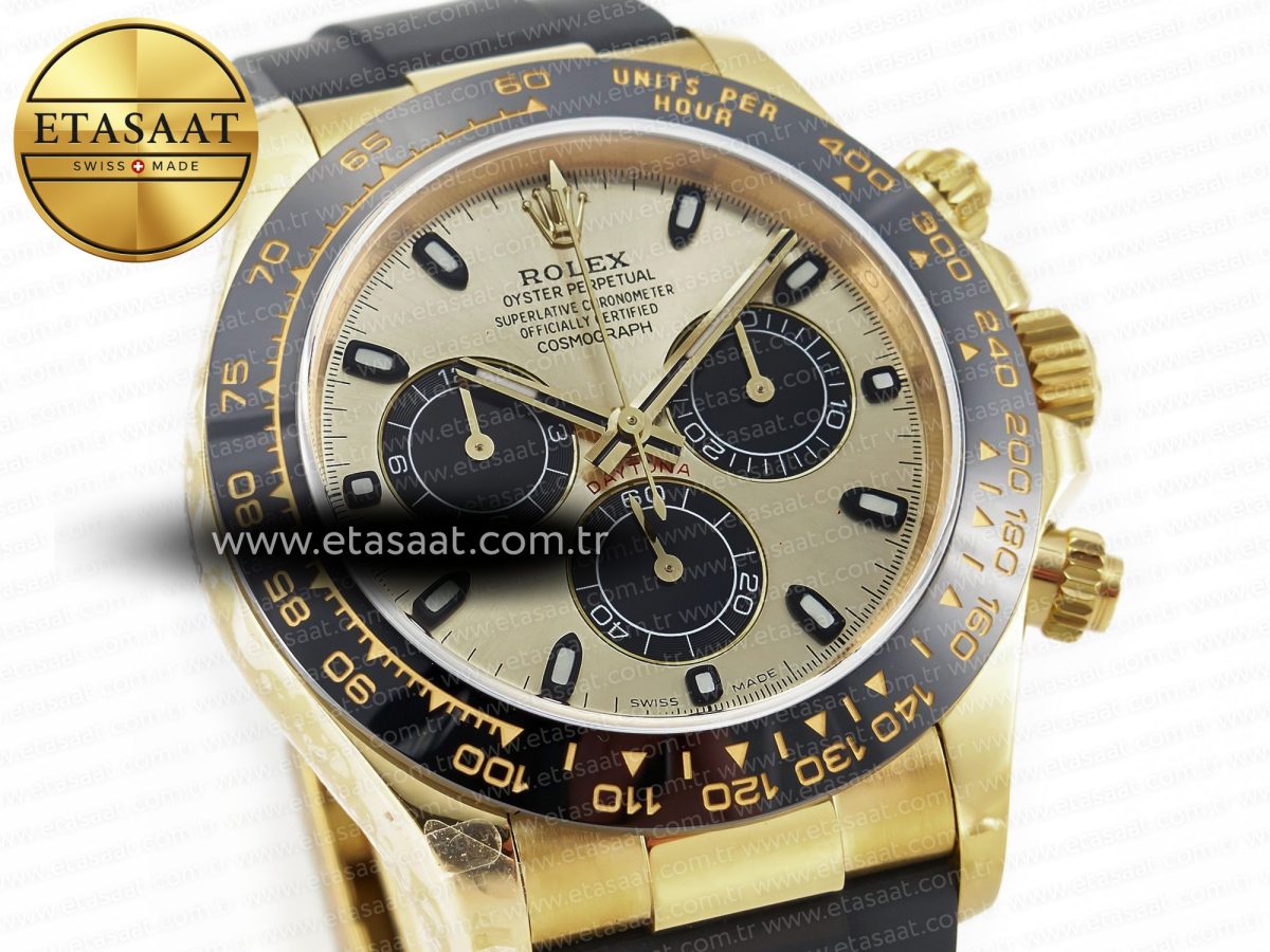 Rolex Daytona 116518 QF 1:1 Best Edition YG/Black Dial on Oysterflex Strap SH4130 V3 (Gain Weight) - Görsel 5