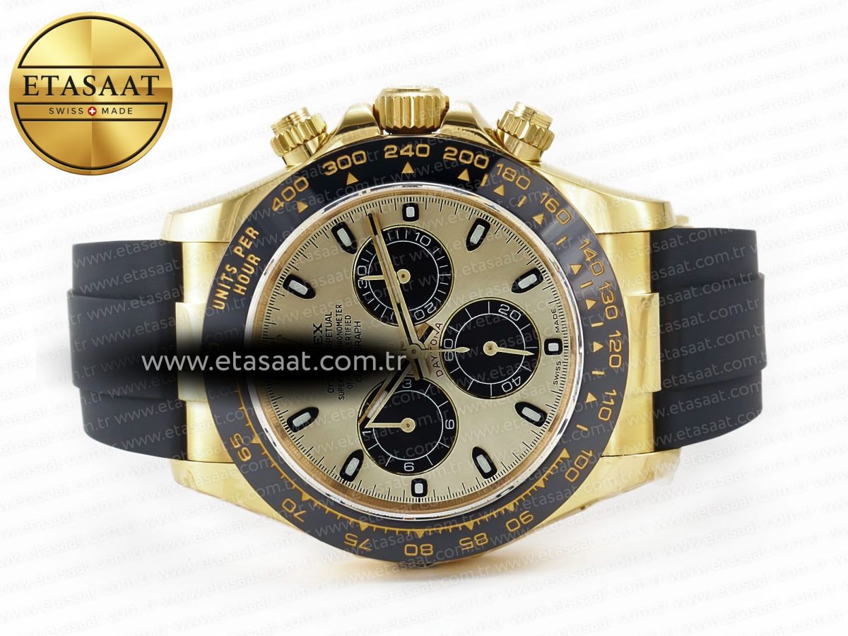 Rolex Daytona 116518 QF 1:1 Best Edition YG/Black Dial on Oysterflex Strap SH4130 V3 (Gain Weight) - Görsel 8