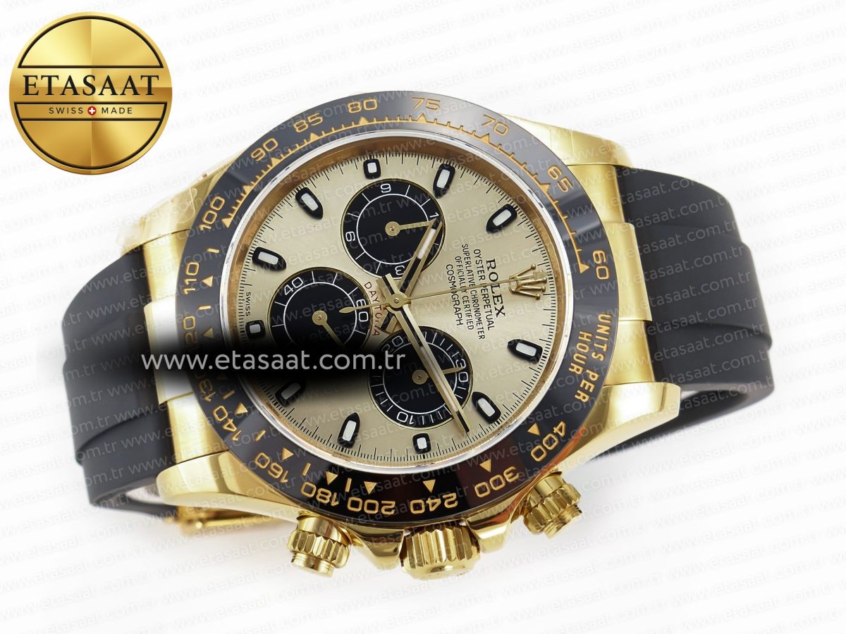 Rolex Daytona 116518 QF 1:1 Best Edition YG/Black Dial on Oysterflex Strap SH4130 V3 (Gain Weight) - Görsel 9