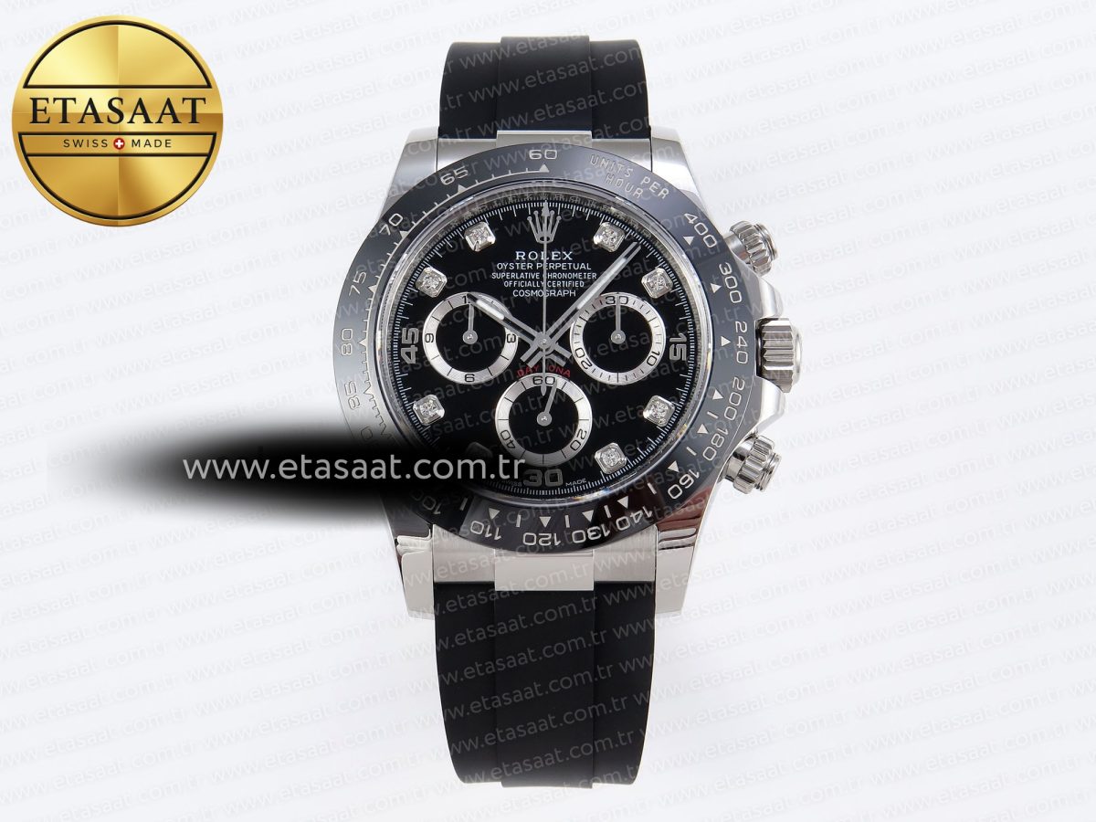Rolex Daytona 116519 APSF 1:1 Best Edition Black Diamonds Dial on Oysterflex Rubber Strap SH4130 - Görsel 3