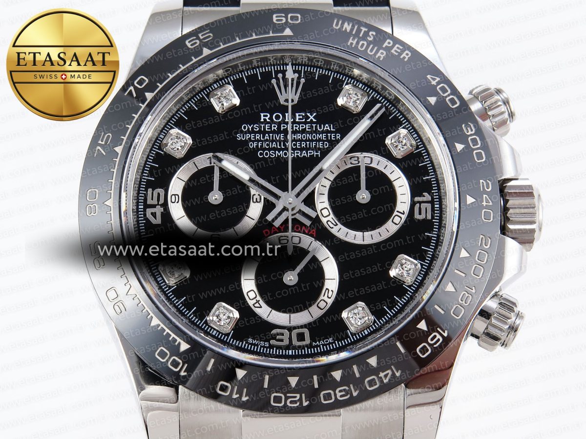 Rolex Daytona 116519 APSF 1:1 Best Edition Black Diamonds Dial on Oysterflex Rubber Strap SH4130 - Görsel 4