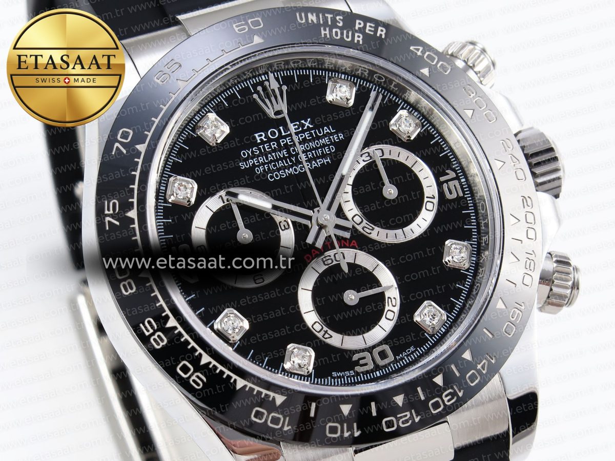 Rolex Daytona 116519 APSF 1:1 Best Edition Black Diamonds Dial on Oysterflex Rubber Strap SH4130 - Görsel 5