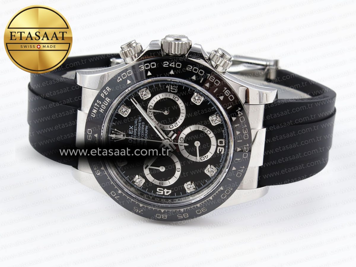 Rolex Daytona 116519 APSF 1:1 Best Edition Black Diamonds Dial on Oysterflex Rubber Strap SH4130 - Görsel 6