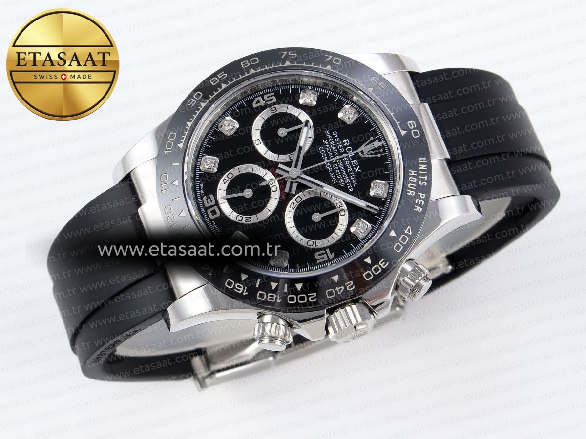 Rolex Daytona 116519 APSF 1:1 Best Edition Black Diamonds Dial on Oysterflex Rubber Strap SH4130 - Görsel 7