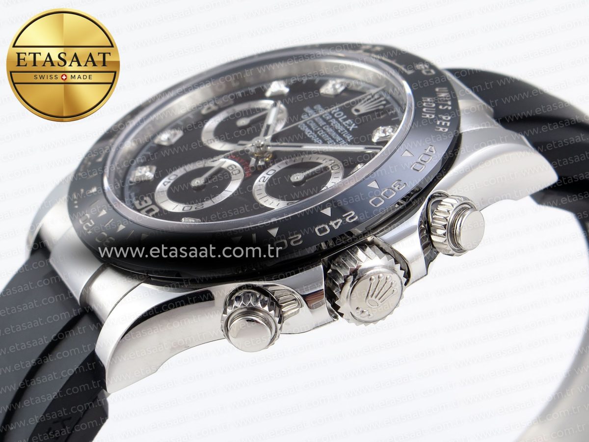 Rolex Daytona 116519 APSF 1:1 Best Edition Black Diamonds Dial on Oysterflex Rubber Strap SH4130 - Görsel 8