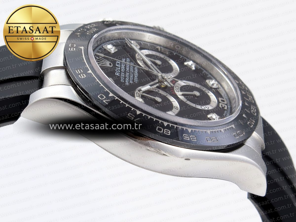 Rolex Daytona 116519 APSF 1:1 Best Edition Black Diamonds Dial on Oysterflex Rubber Strap SH4130 - Görsel 9