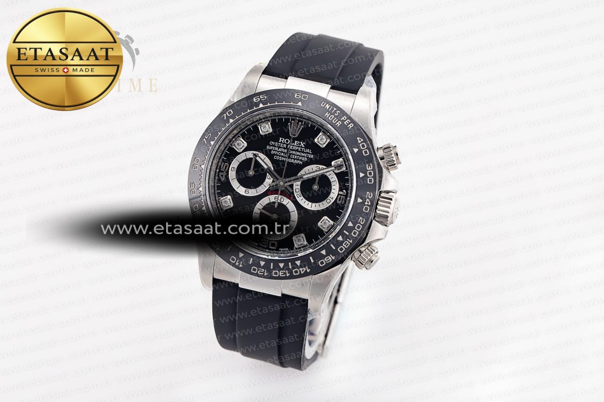 Rolex Daytona 116519 Clean Factory 1:1 Best Edition Black Diamonds Dial on Oysterflex Rubber Strap SA4130 - Görsel 1