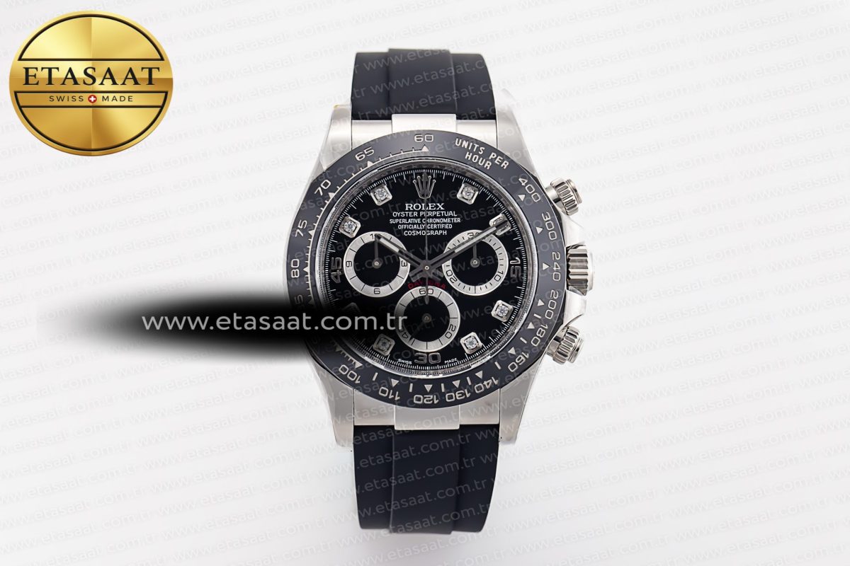 Rolex Daytona 116519 Clean Factory 1:1 Best Edition Black Diamonds Dial on Oysterflex Rubber Strap SA4130 - Görsel 3