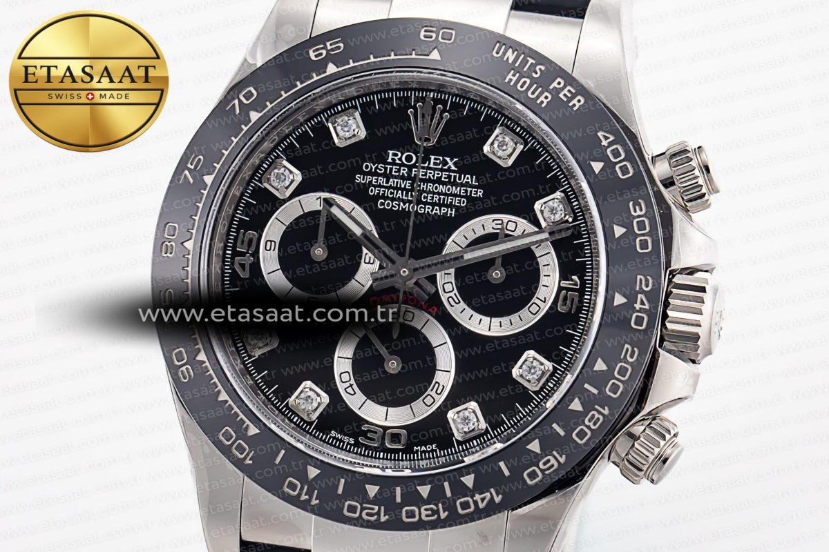 Rolex Daytona 116519 Clean Factory 1:1 Best Edition Black Diamonds Dial on Oysterflex Rubber Strap SA4130 - Görsel 4