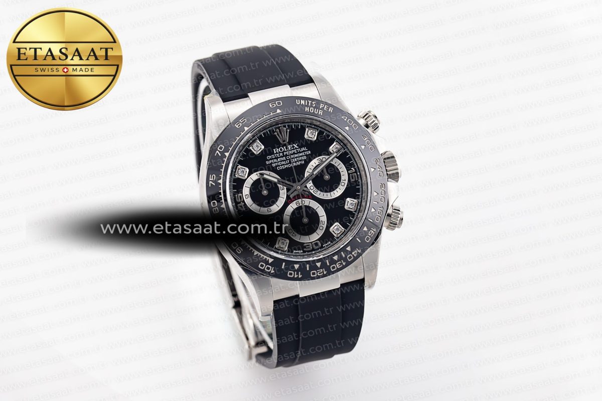 Rolex Daytona 116519 Clean Factory 1:1 Best Edition Black Diamonds Dial on Oysterflex Rubber Strap SA4130 - Görsel 5