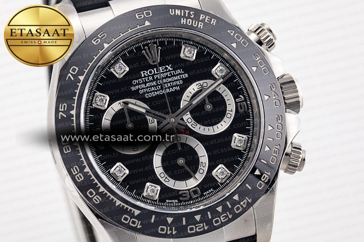 Rolex Daytona 116519 Clean Factory 1:1 Best Edition Black Diamonds Dial on Oysterflex Rubber Strap SA4130 - Görsel 6