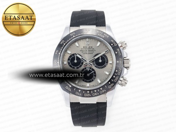 Rolex Daytona 116519 QF Gri Kadran Oysterflex Kayış Ağır Eta Saat - 1:1 Süper Klon Replika Saat