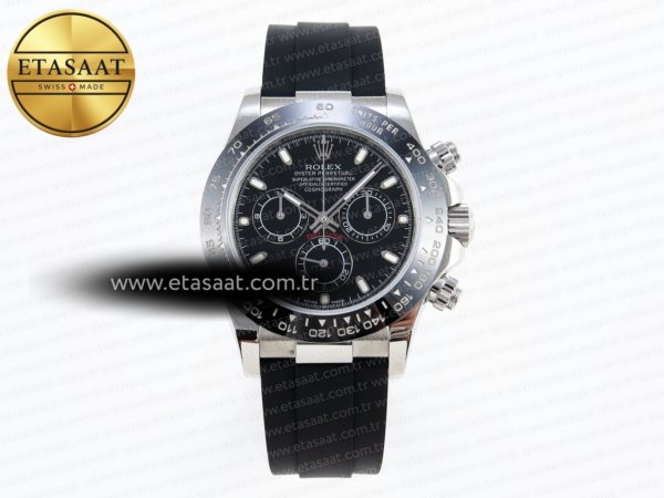 Rolex Daytona 116519 Siyah Sedef Pırlantalı Kadran A7750 Eta Saat - 1:1 Süper Klon Replika Saat