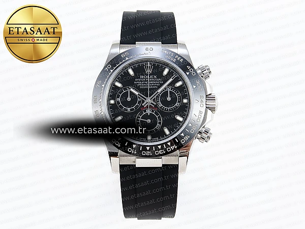 Rolex Daytona 116519 Siyah Sedef Pırlantalı Kadran A7750 Eta Saat - 1:1 Süper Klon Replika Saat