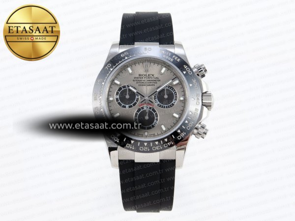 Rolex Daytona 116519 SS Gri/Siyah Kadran Oysterflex A7750 Eta Saat - 1:1 Süper Klon Replika Saat