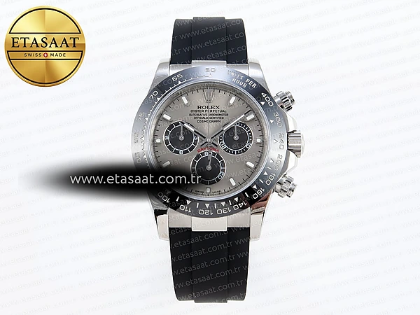 Rolex Daytona 116519 SS Gri/Siyah Kadran Oysterflex A7750 Eta Saat - 1:1 Süper Klon Replika Saat