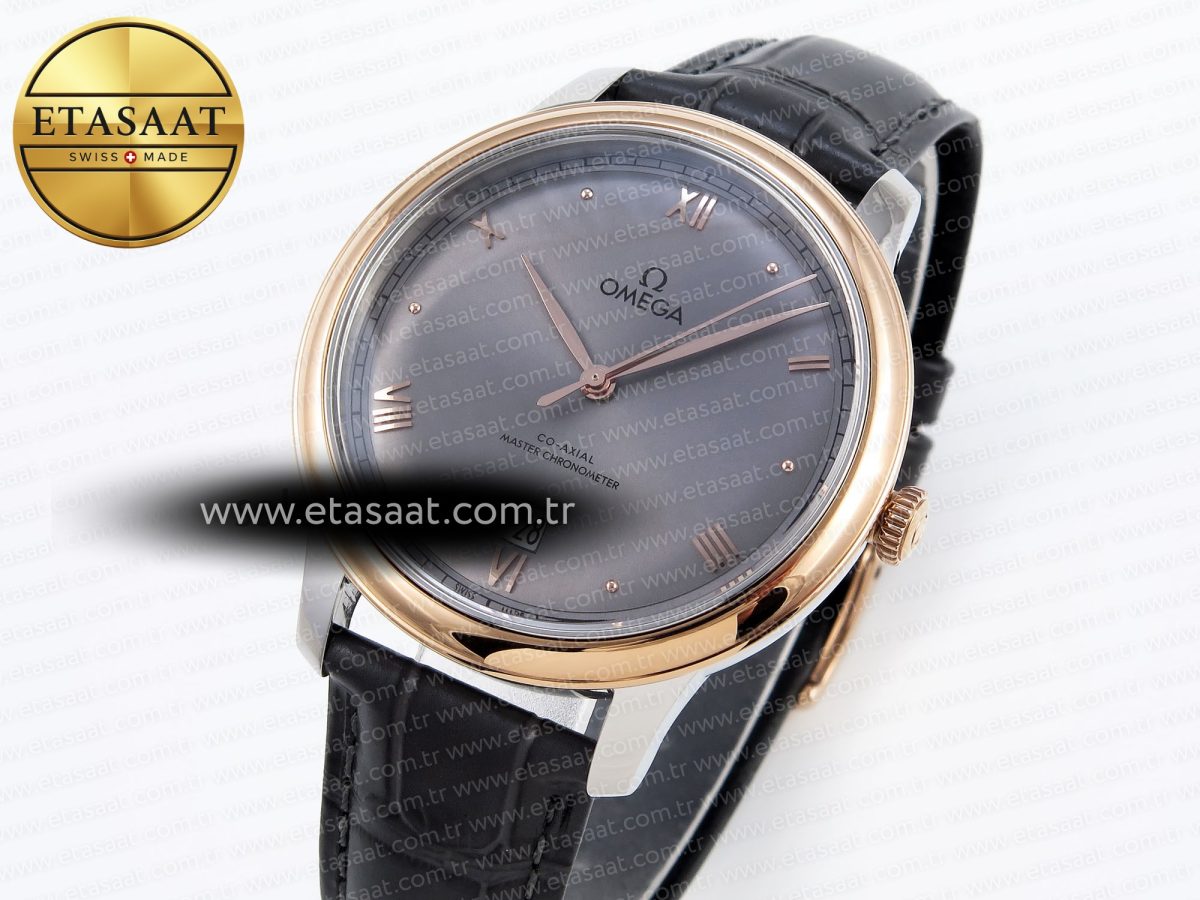 Omega De Ville Date RG MKF 1:1 Best Edition Gray Dial Roman Marker on Gray Leather Strap A8800 - Görsel 1