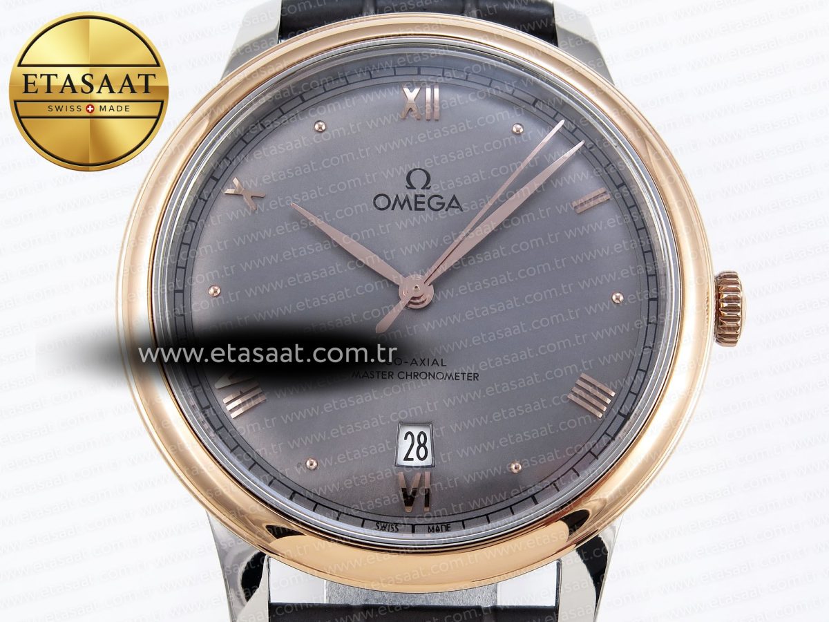 Omega De Ville Date RG MKF 1:1 Best Edition Gray Dial Roman Marker on Gray Leather Strap A8800 - Görsel 4