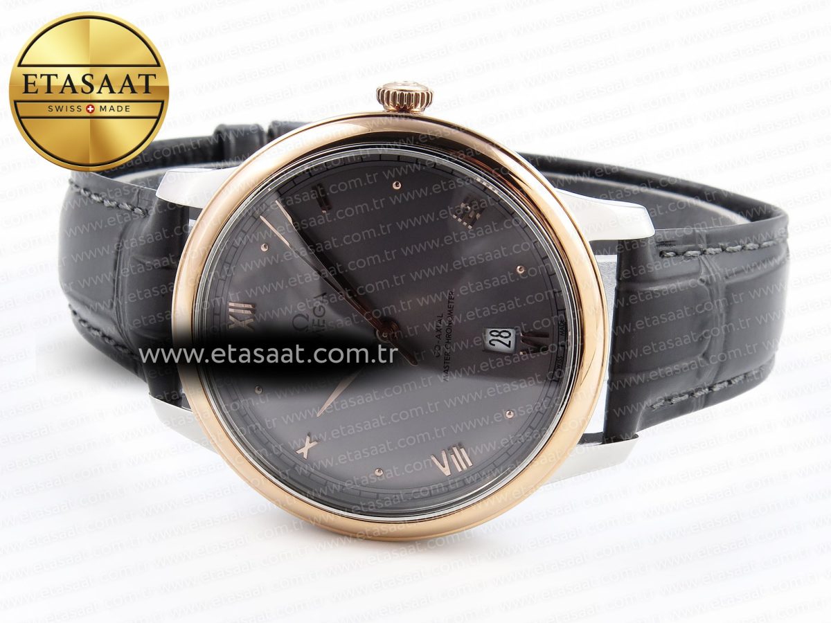 Omega De Ville Date RG MKF 1:1 Best Edition Gray Dial Roman Marker on Gray Leather Strap A8800 - Görsel 6