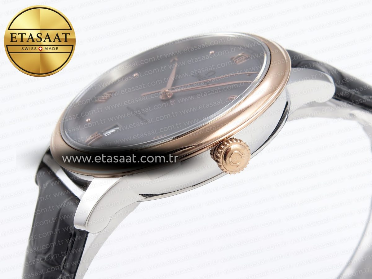 Omega De Ville Date RG MKF 1:1 Best Edition Gray Dial Roman Marker on Gray Leather Strap A8800 - Görsel 8