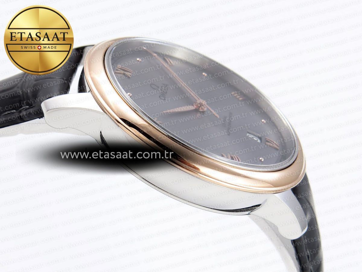 Omega De Ville Date RG MKF 1:1 Best Edition Gray Dial Roman Marker on Gray Leather Strap A8800 - Görsel 9