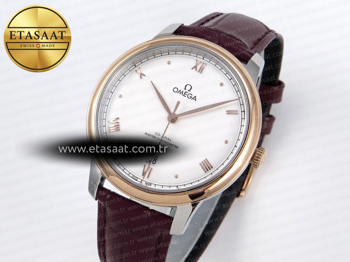 Omega De Ville Date RG MKF 1:1 Best Edition White Dial Roman Marker on Brown Leather Strap A8800 - Görsel 1