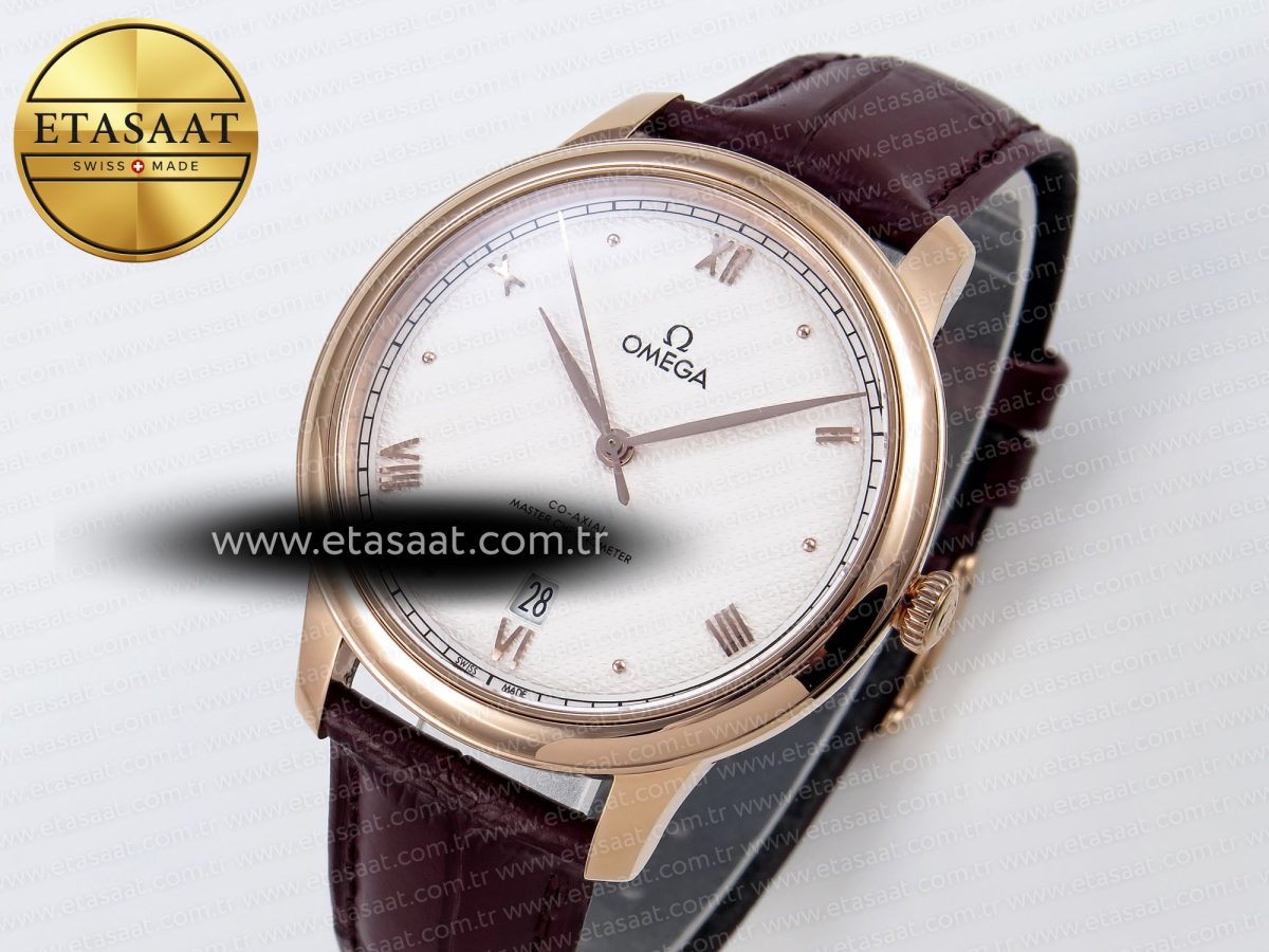 Omega De Ville Date RG White Textured Dial Roman Marker on Brown Leather A8800 - Görsel 1